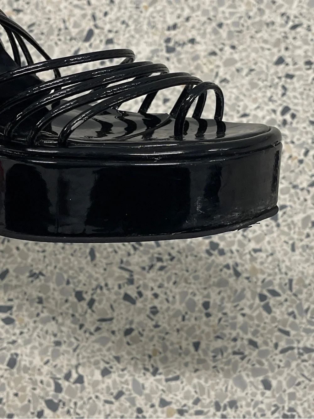 Jeffrey Campbell Black Patent Platform Slide Sandals